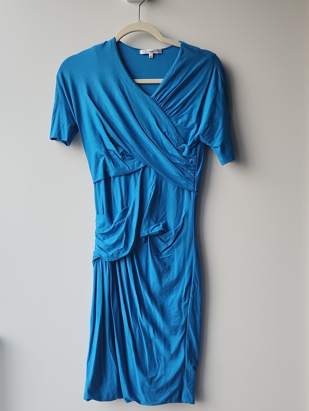 Carven Body Con Draped Jersey Viscose Knit Dress